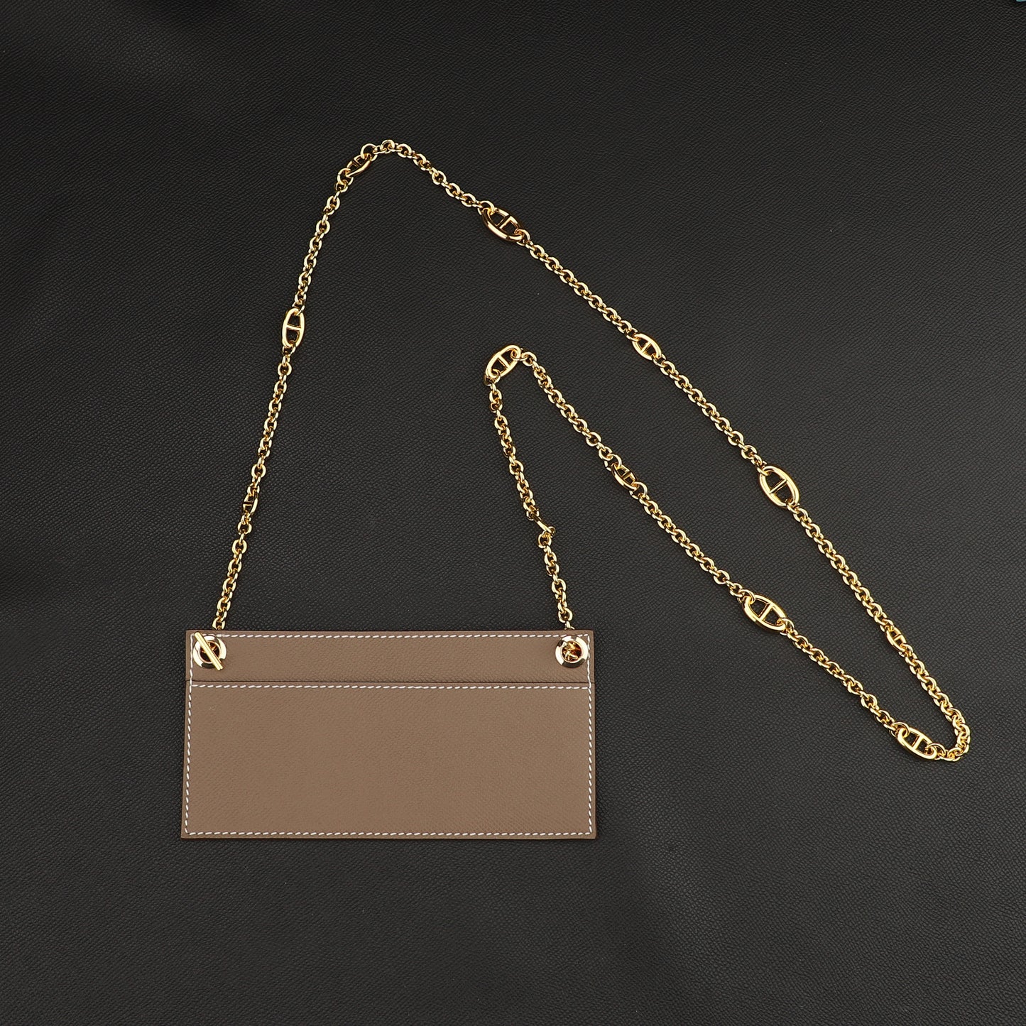 Chain wallet strap with leather insert for Kelly Long wallet and constance long wallet,Chain crossbody strap for constance wallet