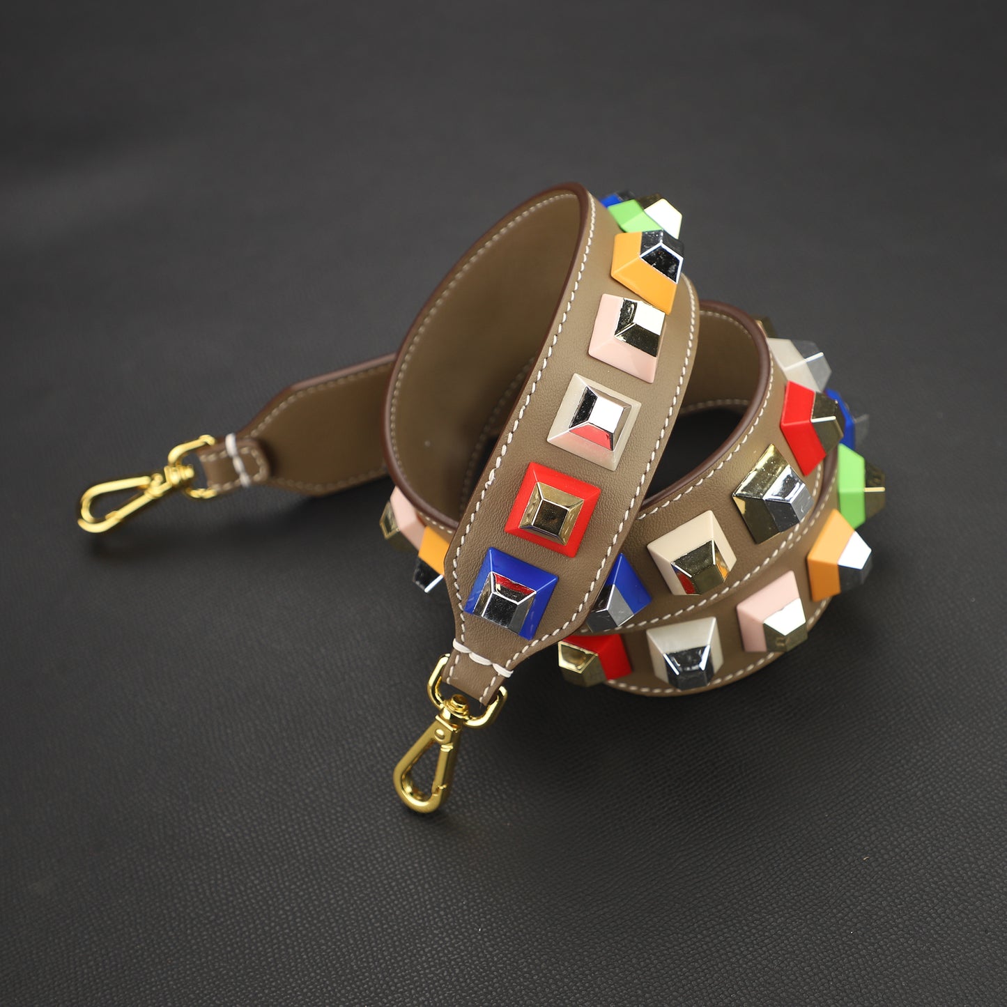 4cm width Pre-owned Multicolor Studded Leather shoulder Strap,Strap You Bag Strap,Crossbldy strap,Guitar strap for women bags