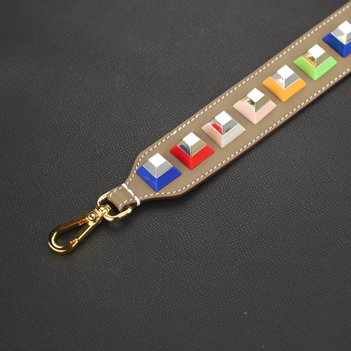 4cm width Pre-owned Multicolor Studded Leather shoulder Strap,Strap You Bag Strap,Crossbldy strap,Guitar strap for women bags