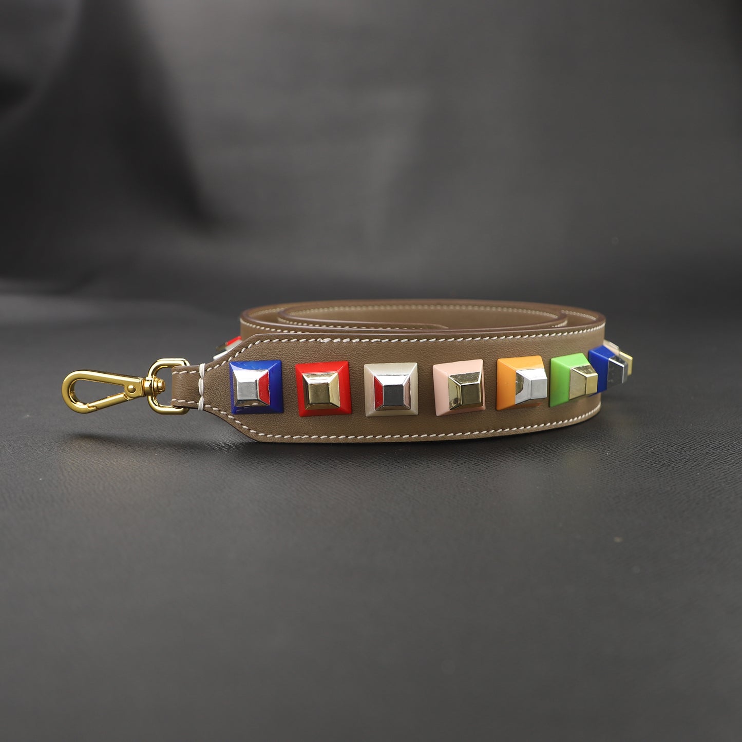 4cm width Pre-owned Multicolor Studded Leather shoulder Strap,Strap You Bag Strap,Crossbldy strap,Guitar strap for women bags