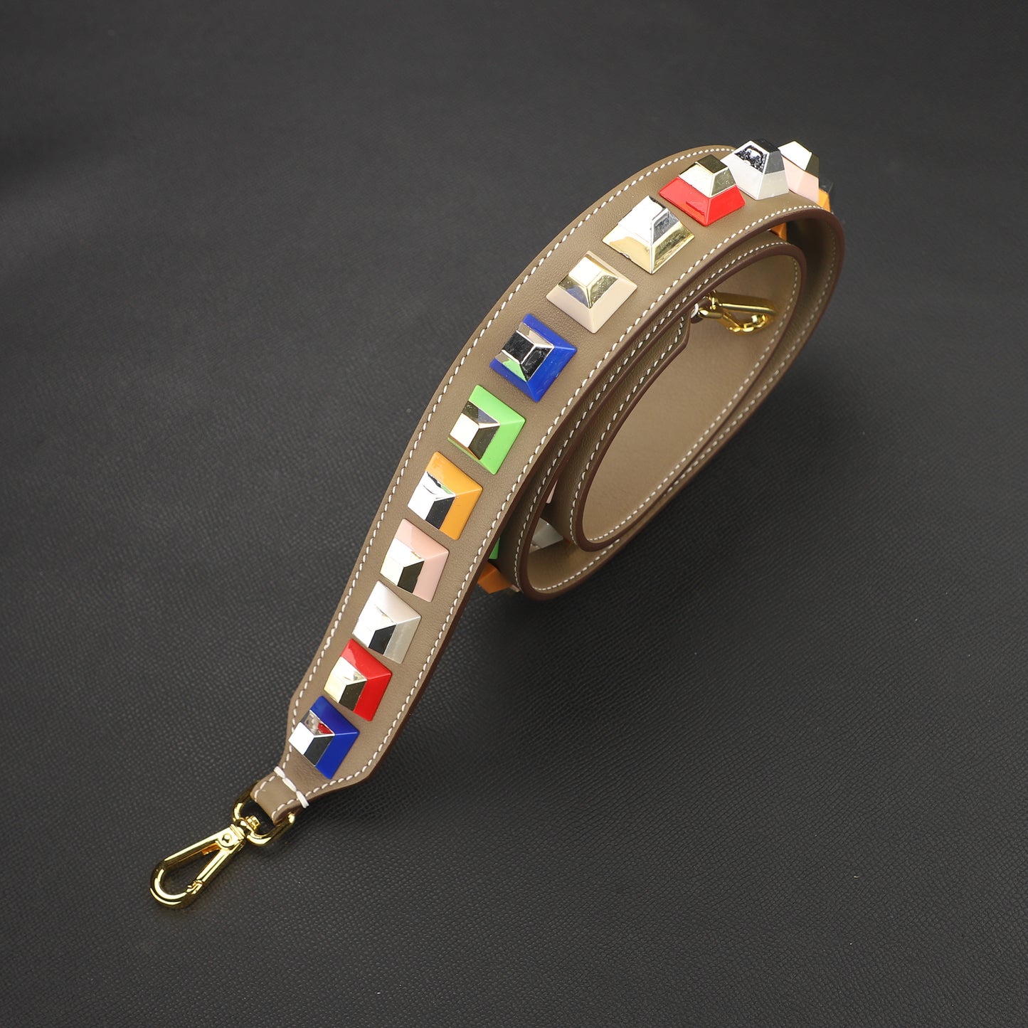 4cm width Pre-owned Multicolor Studded Leather shoulder Strap,Strap You Bag Strap,Crossbldy strap,Guitar strap for women bags