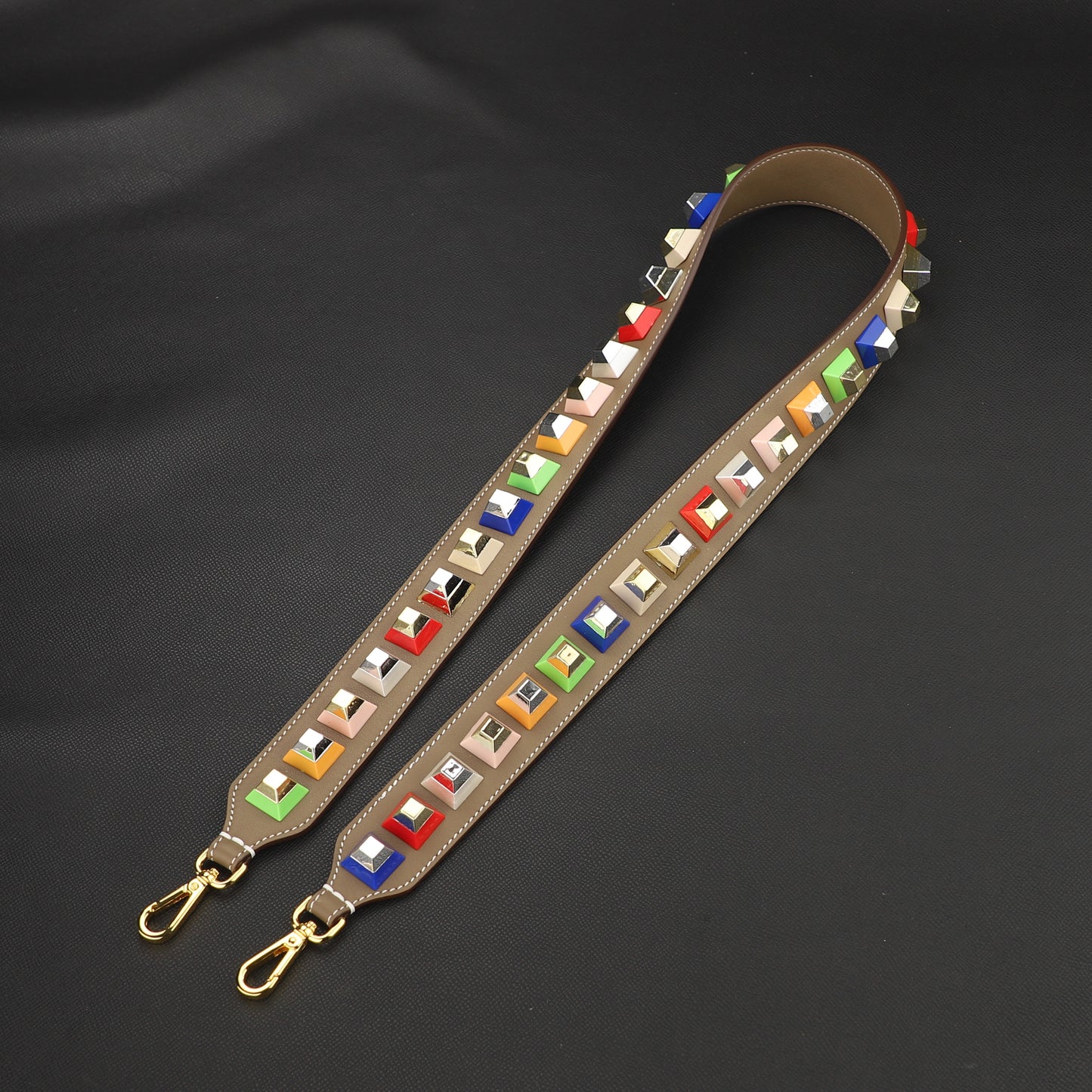 4cm width Pre-owned Multicolor Studded Leather shoulder Strap,Strap You Bag Strap,Crossbldy strap,Guitar strap for women bags