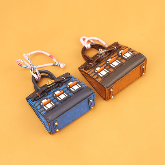 Mini Birkin bag Charm, Crocodile Pattern Christmas Edition, Creative Little House, Earphone Case, Car Keychain, Genuine Leather Pendant Ornament.