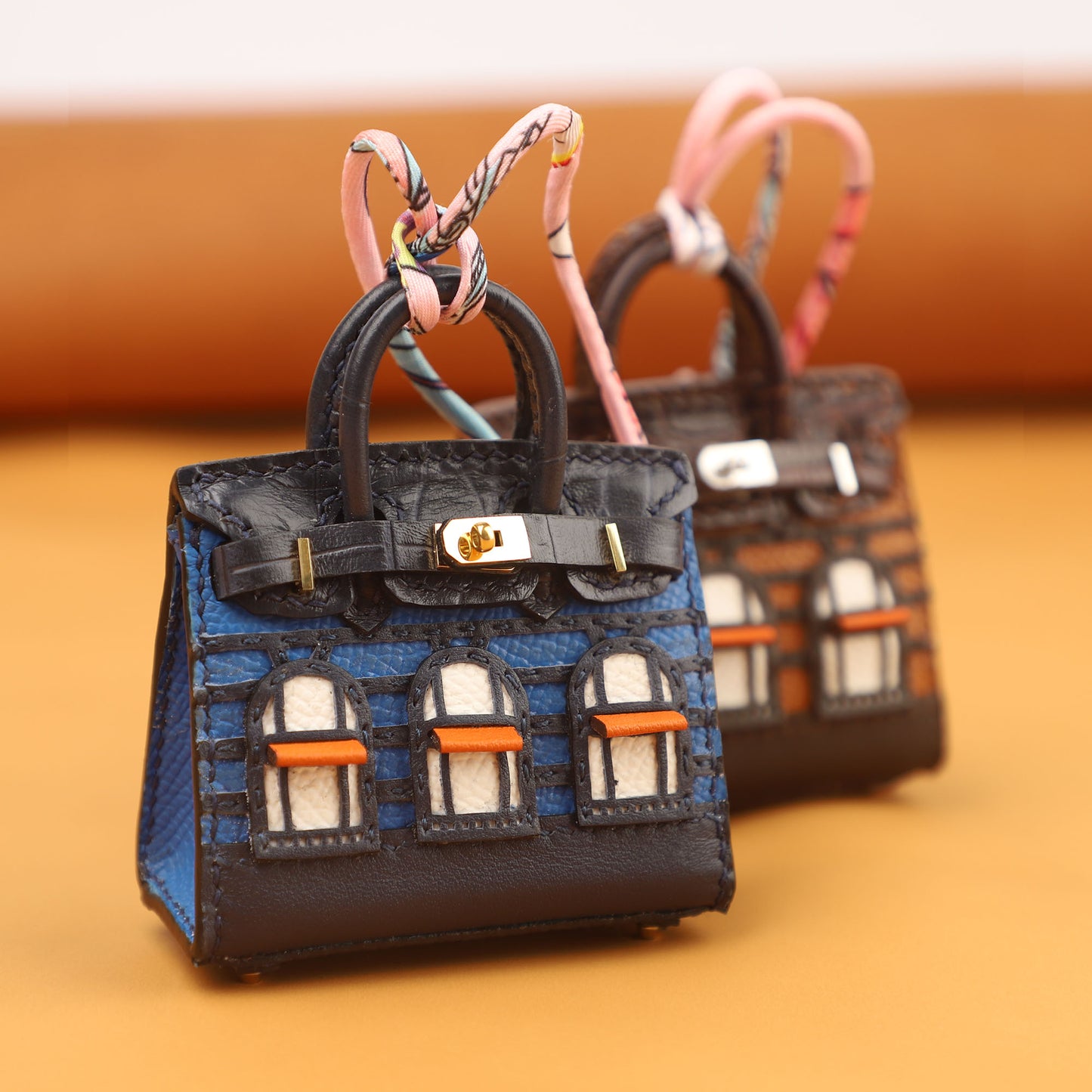 Mini Birkin bag Charm, Crocodile Pattern Christmas Edition, Creative Little House, Earphone Case, Car Keychain, Genuine Leather Pendant Ornament.