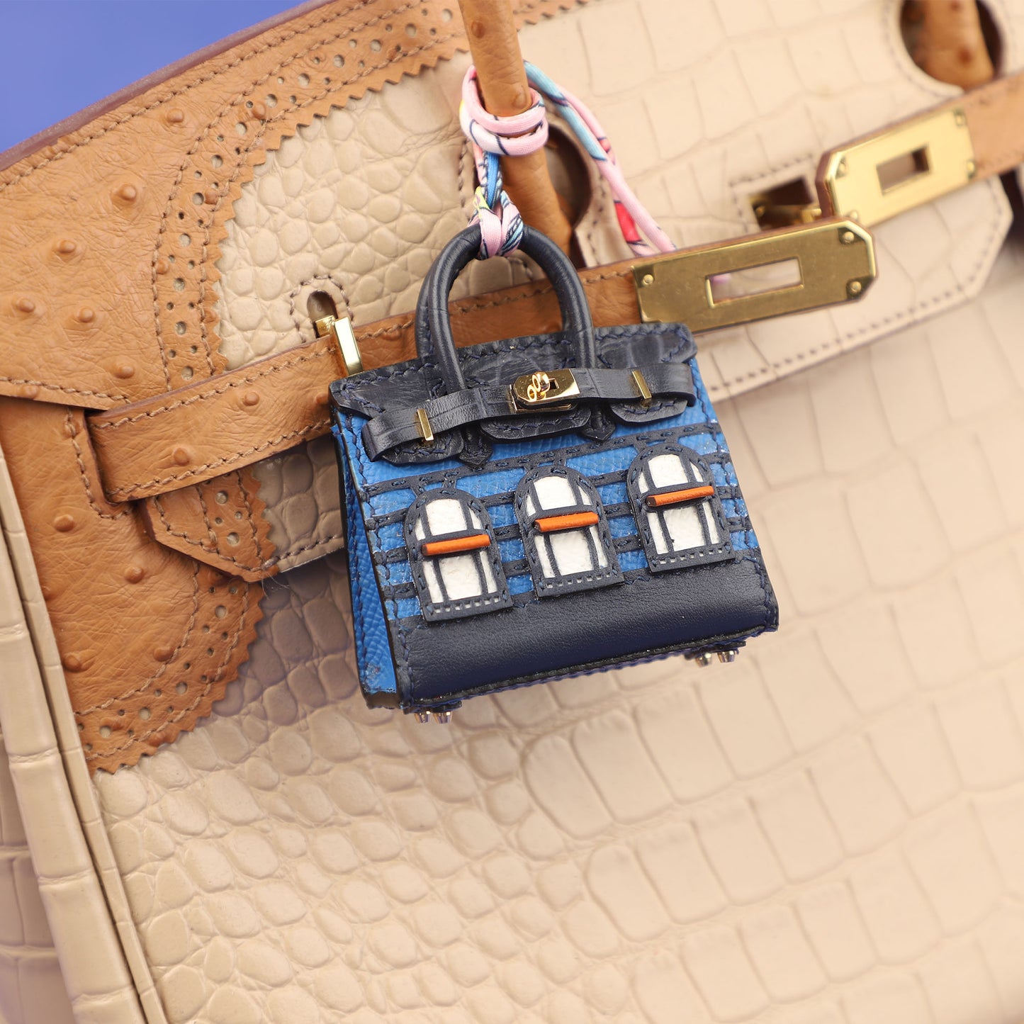 Mini Birkin bag Charm, Crocodile Pattern Christmas Edition, Creative Little House, Earphone Case, Car Keychain, Genuine Leather Pendant Ornament.