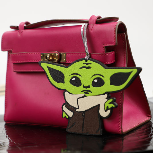 New Alien Bag Charm, Green Leather Pendant, Star Wars Baby Yoda Cute Leather Gift