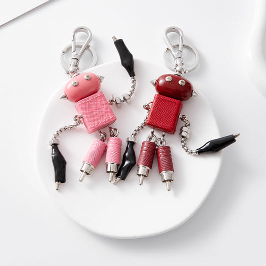 Saffiano Leather Modern Robot Style Keychain Pendant for Luxury Bags – Cute ; Trendy Accessory