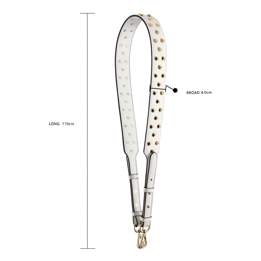 Adjustable Wide Leather Replacement Strap with Diamond Studs for Women's Bags – Crossbody & Shoulder Strap