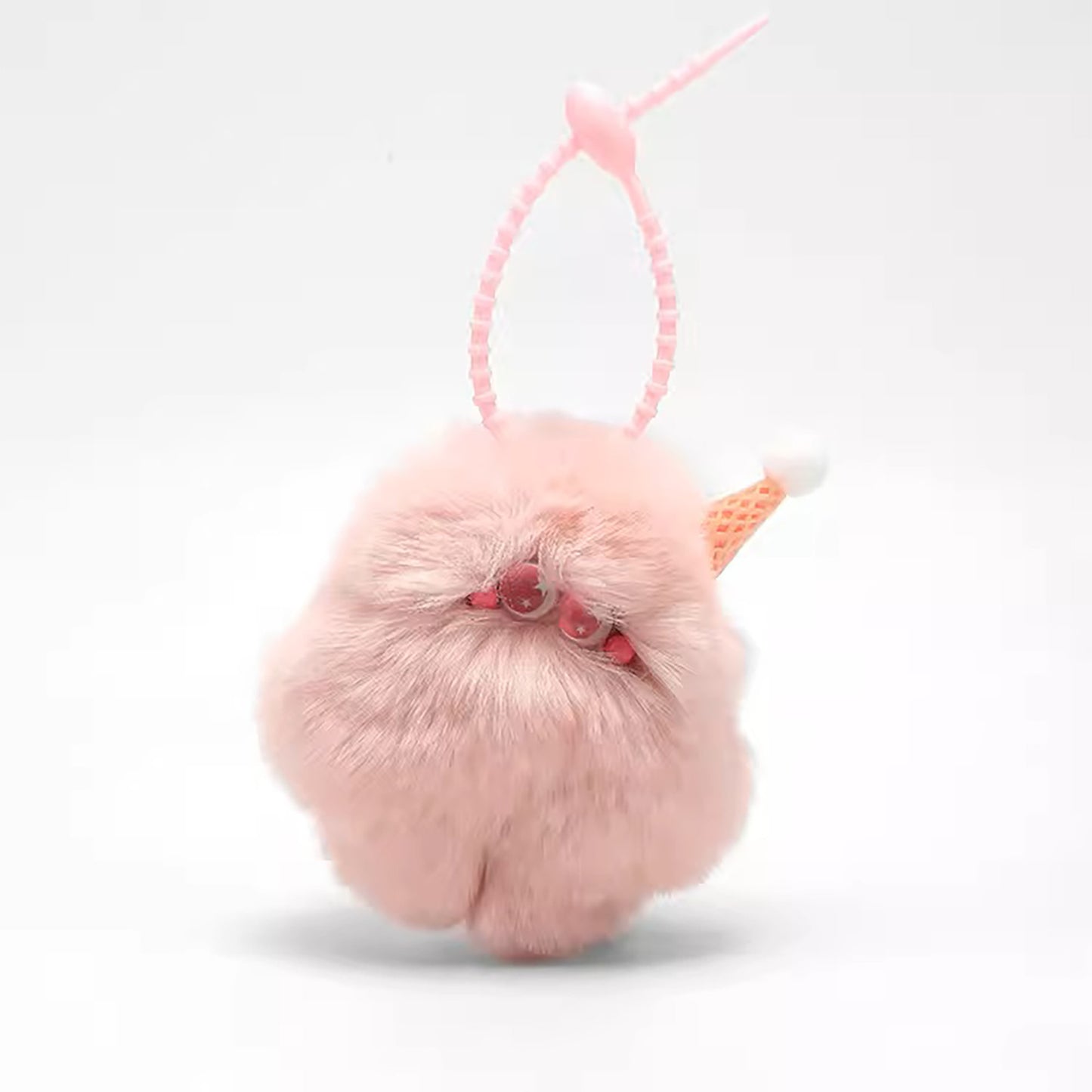 Cute ice cream bag charm, pink plush doll pendant, mink fur keychain