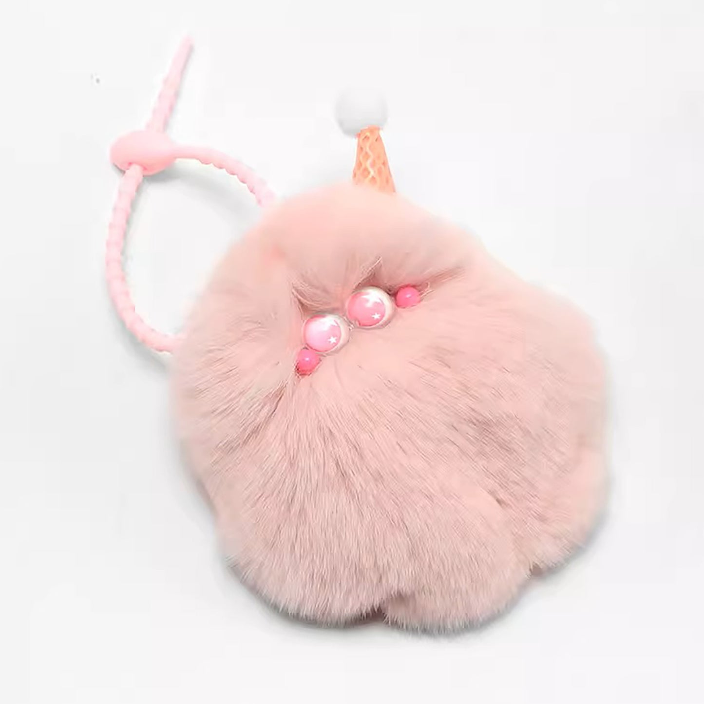 Cute ice cream bag charm, pink plush doll pendant, mink fur keychain