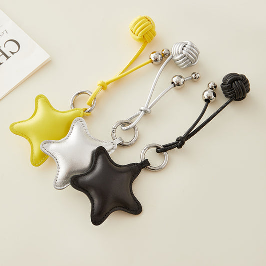 Handmade Leather Star Keychain Pendant – Cute Creative Bag Charm for Bags and Backpacks