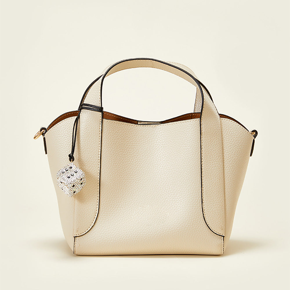 Handcrafted Diamond-Studded Dice Keychain – Square Bag Charm with Sparkling Details