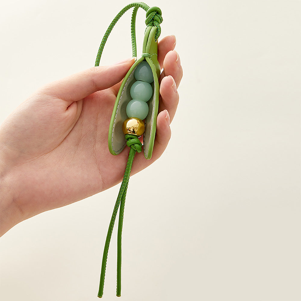 Handmade Leather Green Pea Keychain | Cute & Fresh Home Decor, Unique Gift for Nature Lovers
