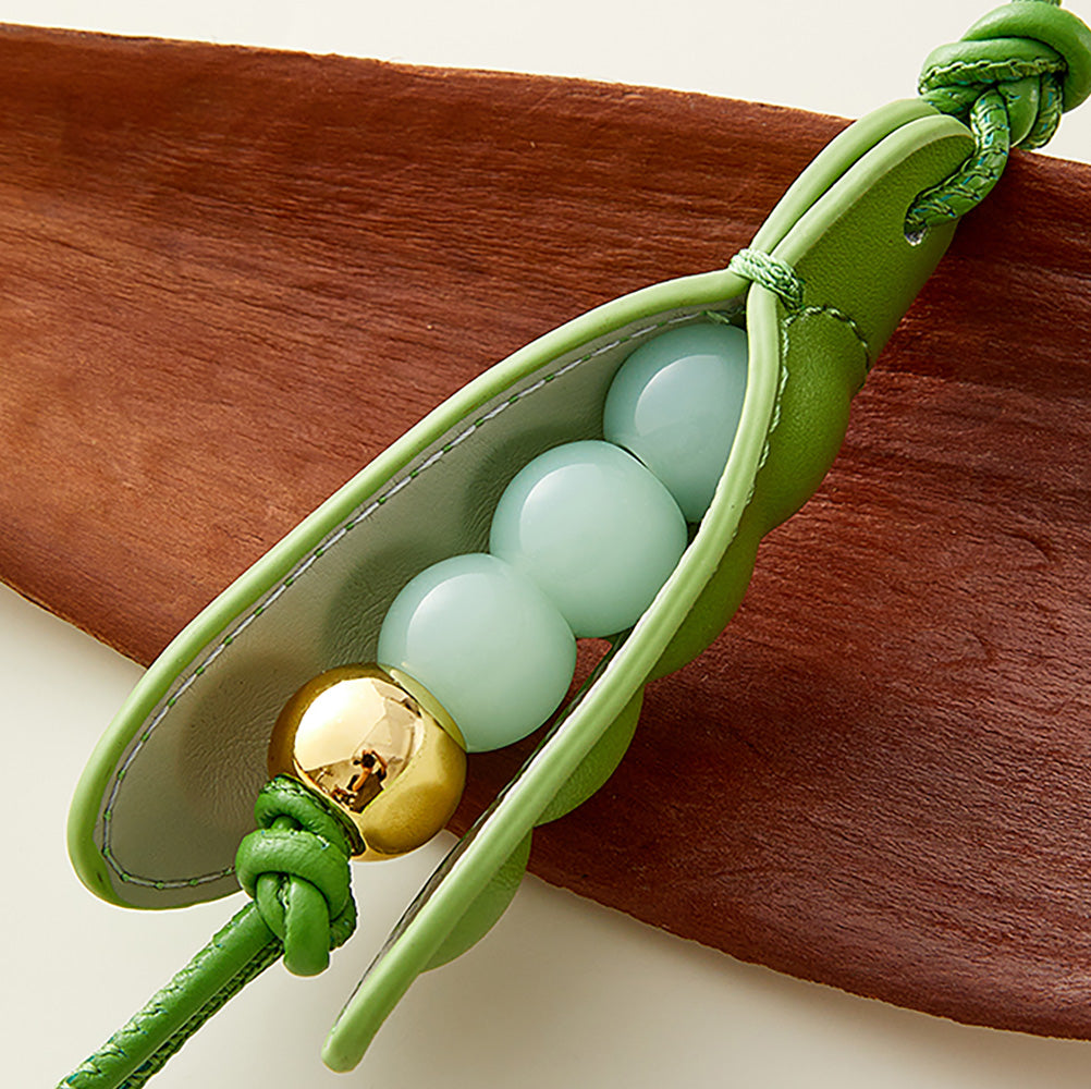 Handmade Leather Green Pea Keychain | Cute & Fresh Home Decor, Unique Gift for Nature Lovers