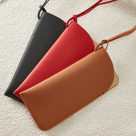 Handcrafted Genuine Leather Sunglasses Case – Portable Car Visor Sunglasses Holder with Neck Strap