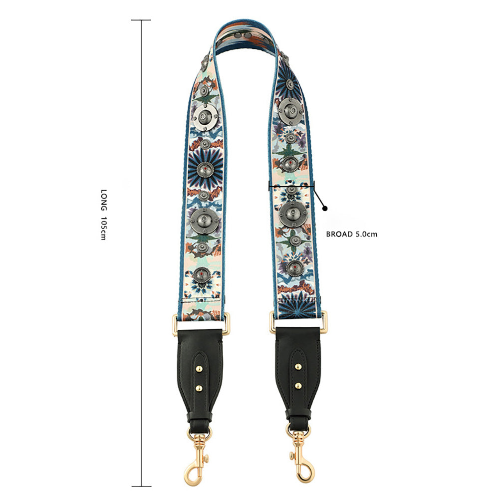 Vintage Saddle Bag Strap with Rivets – Canvas Wide Shoulder Strap for Crossbody Bag Replacement