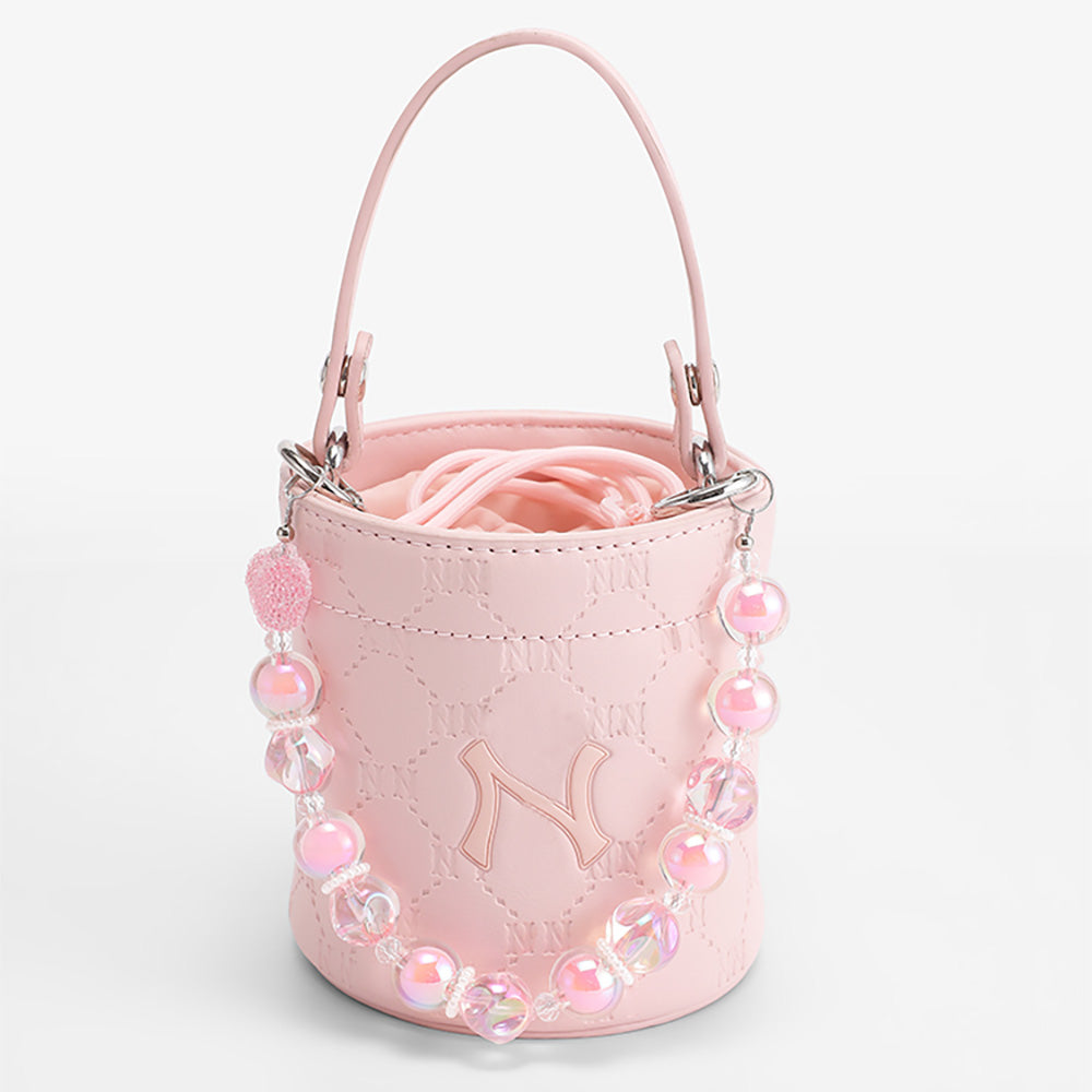 Handcrafted Pink Leather Chain Strap & 33cm Heart Candy Bead Decoration Chain - 1.6cm Beads, DIY Small Bucket Bag Transformation Kit