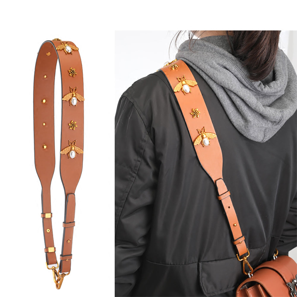 Fashionable Black Genuine Leather Wide Shoulder Strap, Adjustable Crossbody Bag Replacement Strap for Women, Extended Single Shoulder Strap