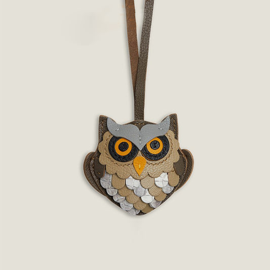 Handmade Patchwork Leather Owl Keychain & Car Pendant – Unique Hanging Ornament for Bags & Vehicles