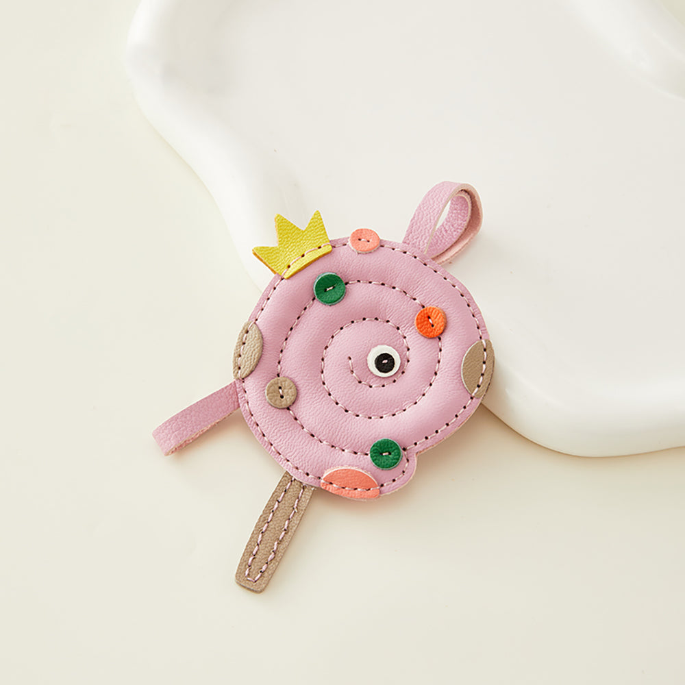 Handmade Lollipop Leather Keychain Charm - Creative Fun Leather Pendant for Handbags & Backpacks