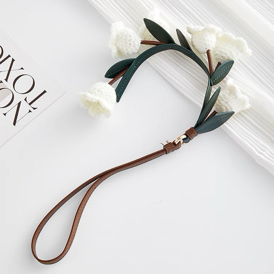 Luxury Lily of the Valley Flower Keychain – Handcrafted Wool Knitted Flower Pendant for Designer Bags & Accessories
