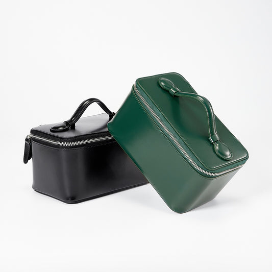 Handcrafted Genuine Leather Makeup Organizer – Portable Travel Toiletry & Skincare Storage Box, Large Capacity