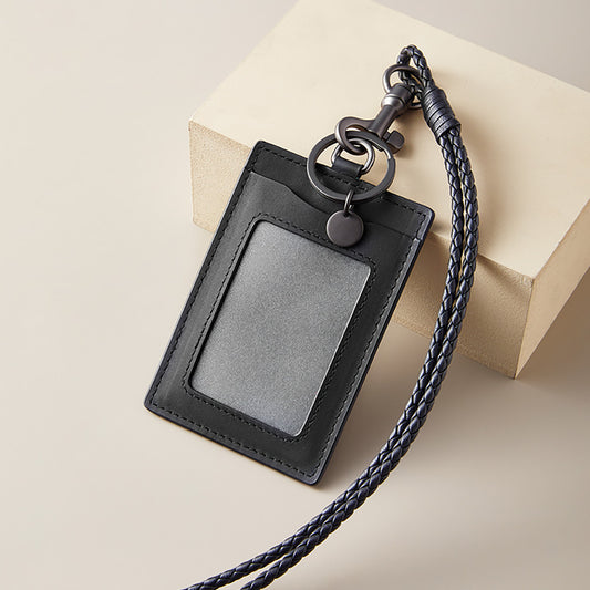 Handcrafted Genuine Leather ID Card Holder – Premium Neck Strap Badge Holder, Employee Badge & Access Card Protector