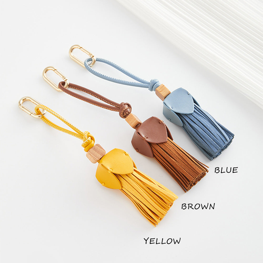 Handcrafted Genuine Leather Tassel Keychain - 20.5cm Long, High-Quality Cowhide, Premium Leather Bag Charm