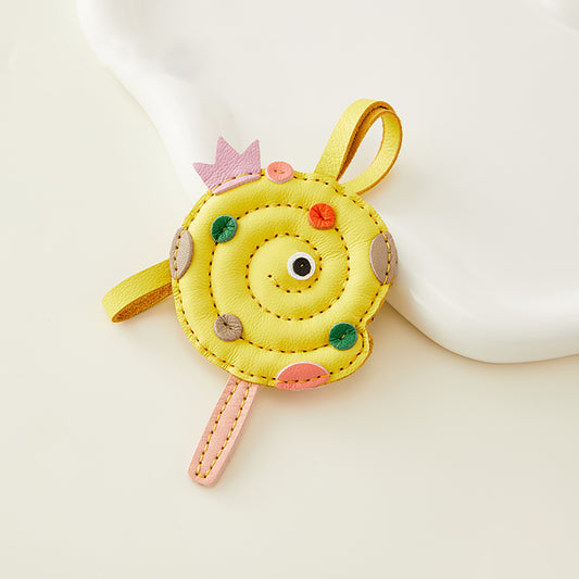 Handmade Lollipop Leather Keychain Charm - Creative Fun Leather Pendant for Handbags & Backpacks