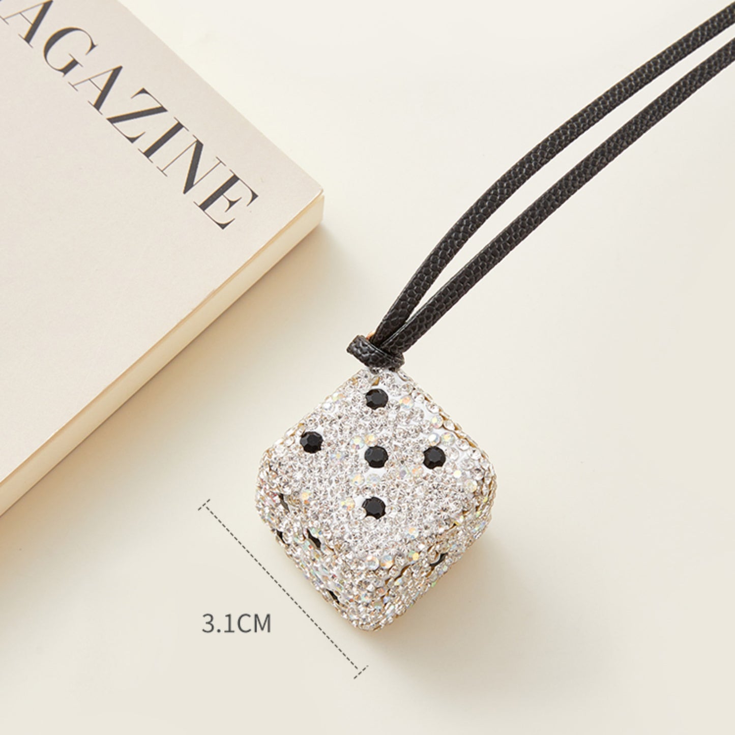 Handcrafted Diamond-Studded Dice Keychain – Square Bag Charm with Sparkling Details