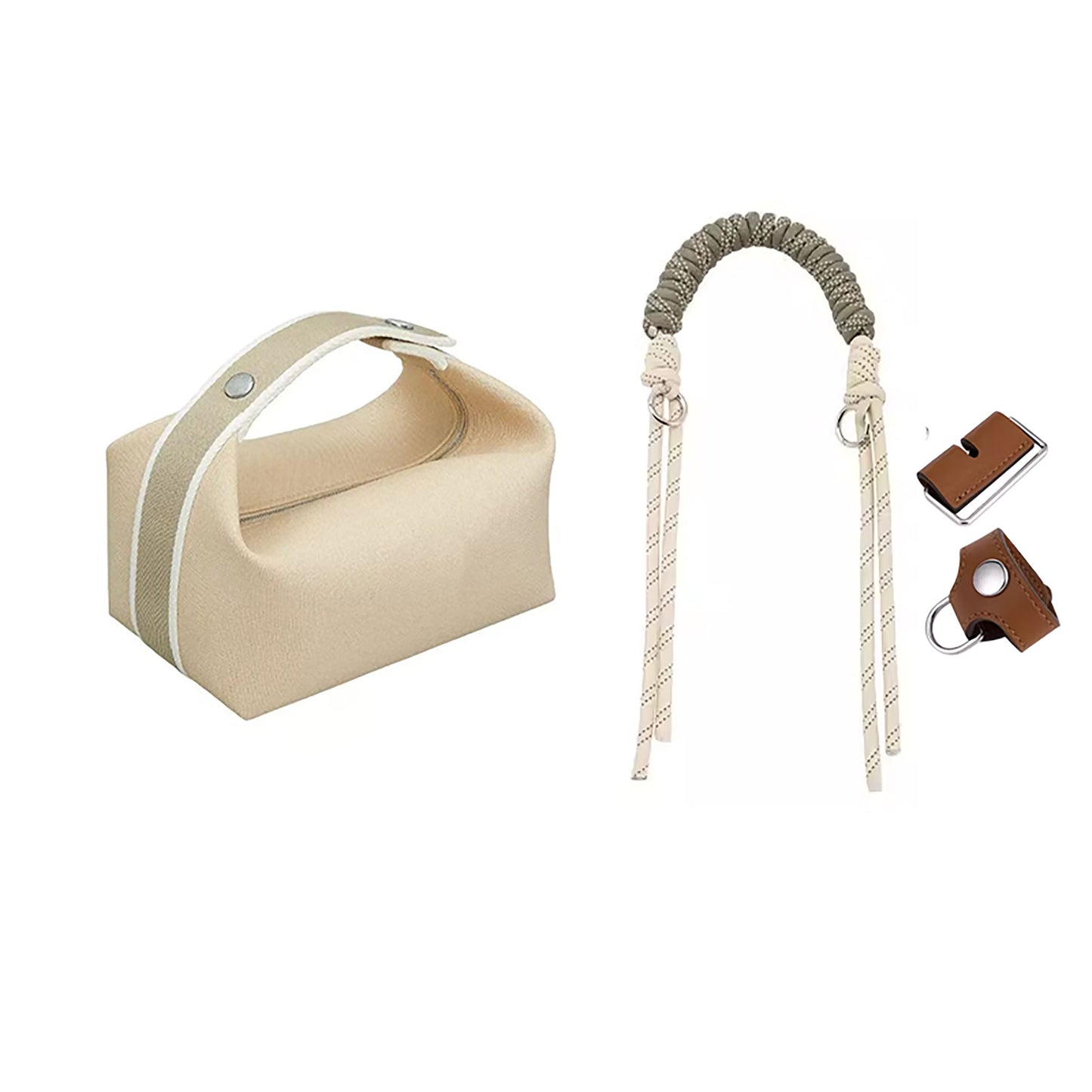 Lunch box bag genuine leather conversion buckle, 87cm underarm strap woven handle accessory