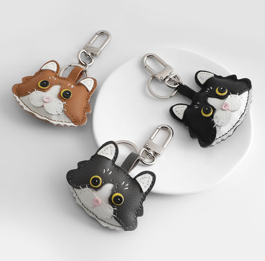 Genuine Leather Cat Keychain & Bag Charm – 12cm Premium Leather Cat Pendant, Cute and Stylish Hanging Accessory for Bags, Backpacks, and Keys