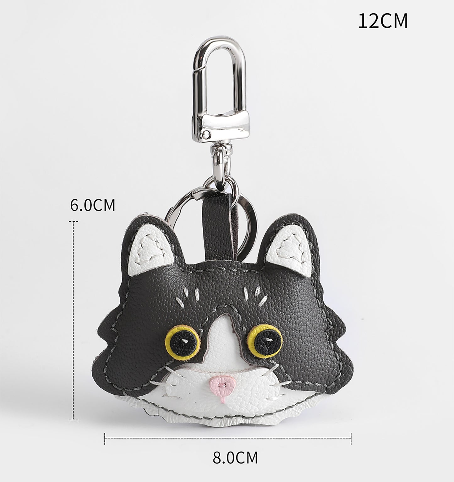 Genuine Leather Cat Keychain & Bag Charm – 12cm Premium Leather Cat Pendant, Cute and Stylish Hanging Accessory for Bags, Backpacks, and Keys