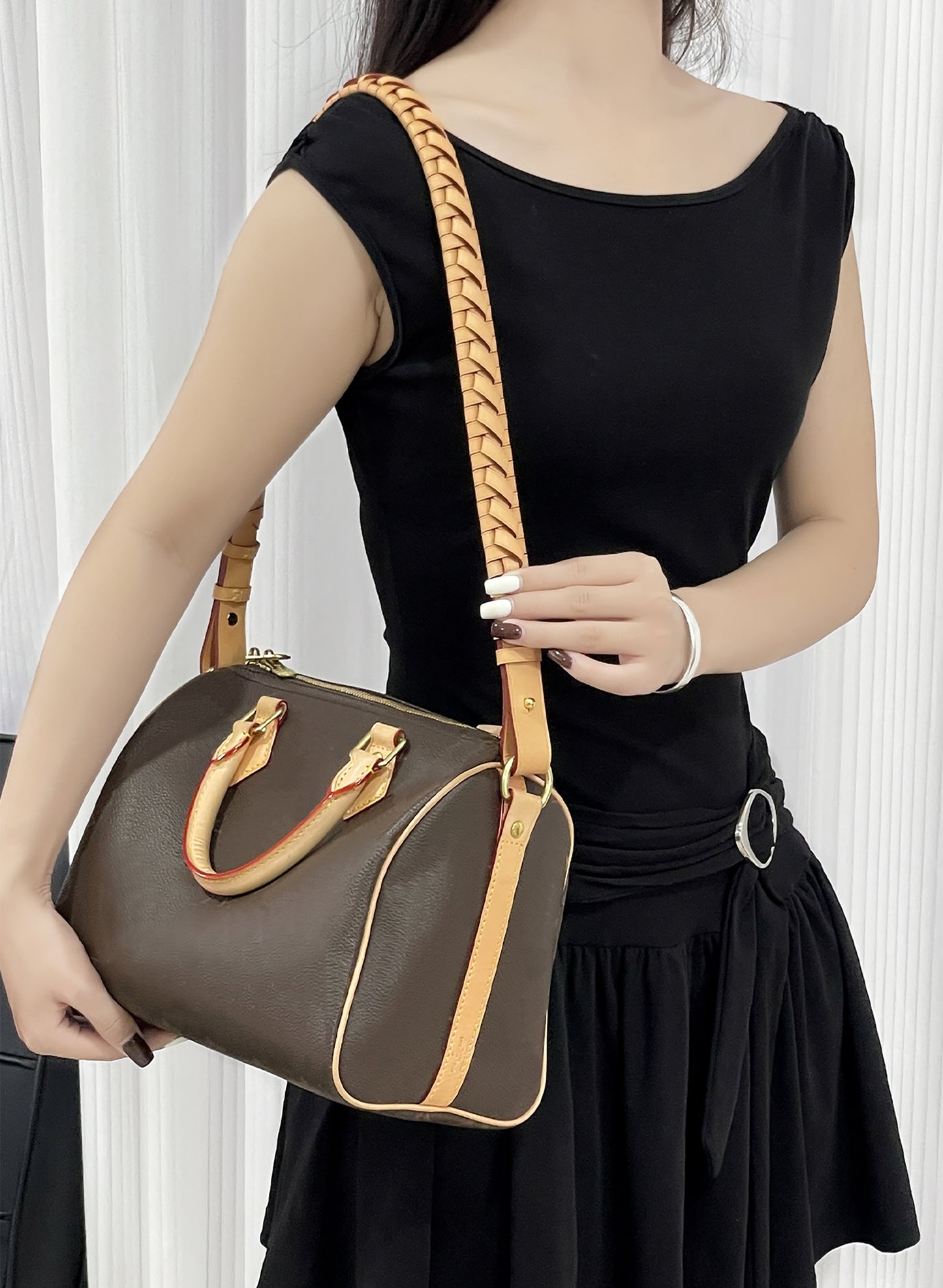 2.3cm Handmade Bag Shoulder Strap, Suitable for LV Speedy 30 Leather Strap, Bag Makeover Cowhide Woven Shoulder Strap Accessory