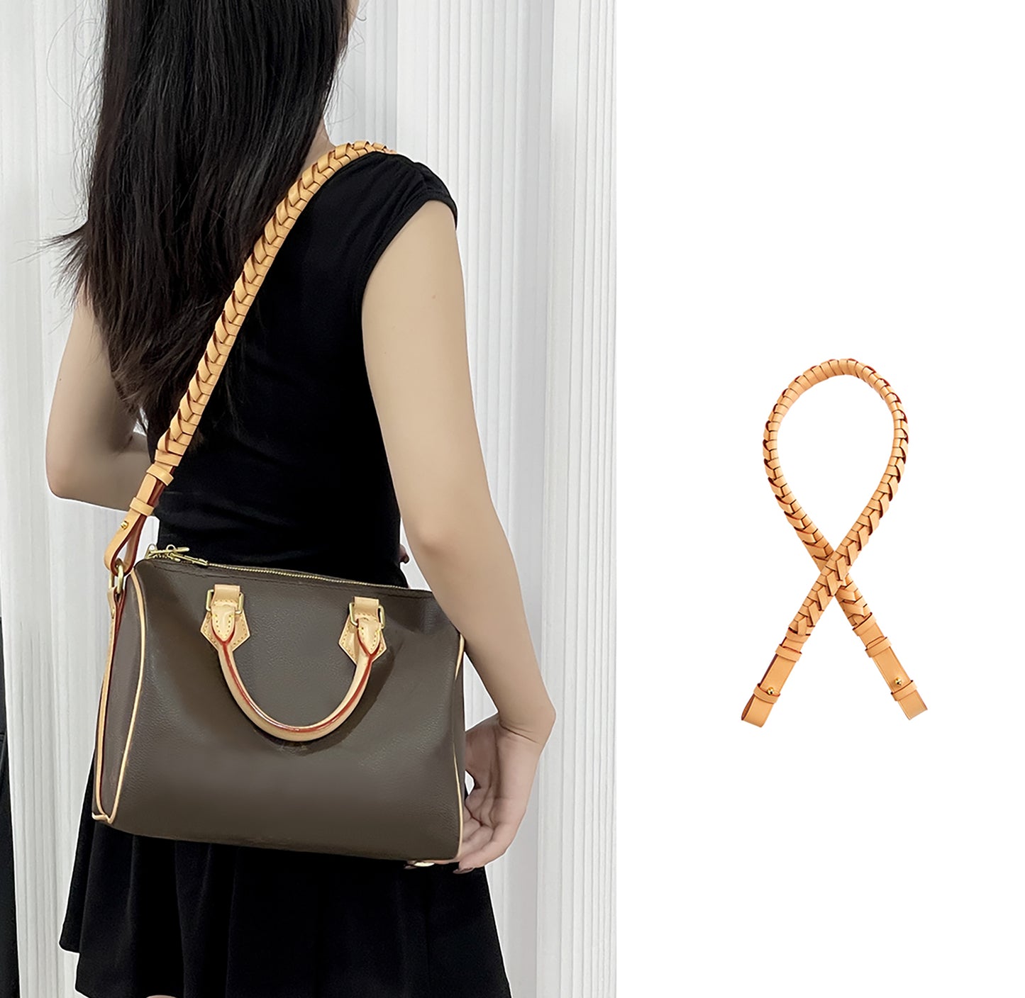 2.3cm Handmade Bag Shoulder Strap, Suitable for LV Speedy 30 Leather Strap, Bag Makeover Cowhide Woven Shoulder Strap Accessory