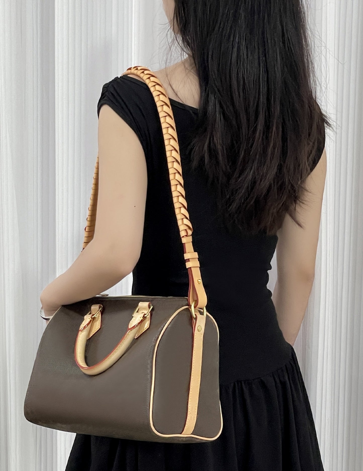 2.3cm Handmade Bag Shoulder Strap, Suitable for LV Speedy 30 Leather Strap, Bag Makeover Cowhide Woven Shoulder Strap Accessory