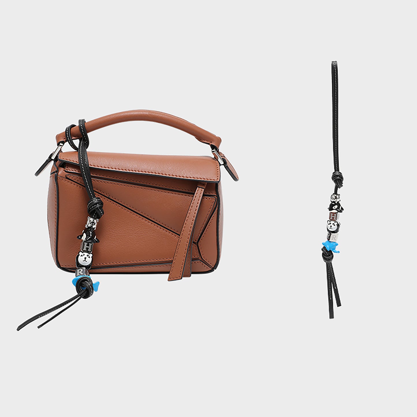 Fashionable bag charm made of genuine leather, featuring a cute animal design, perfect as a decorative accessory for your handbag