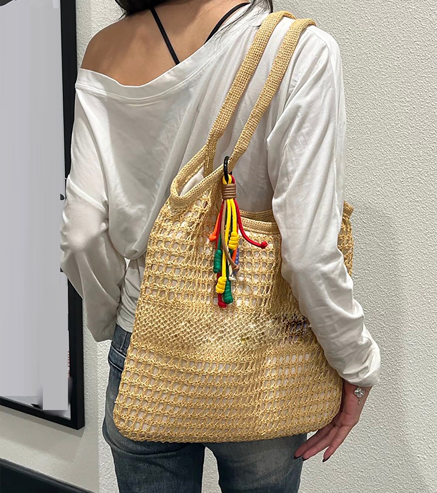 Colored braided rope pendant miu fringe key chain ins pendant,Knitted Colorful Rope Pendant,Bag pendant