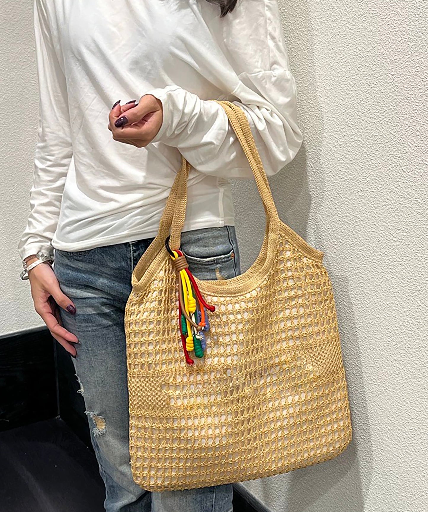 Colored braided rope pendant miu fringe key chain ins pendant,Knitted Colorful Rope Pendant,Bag pendant