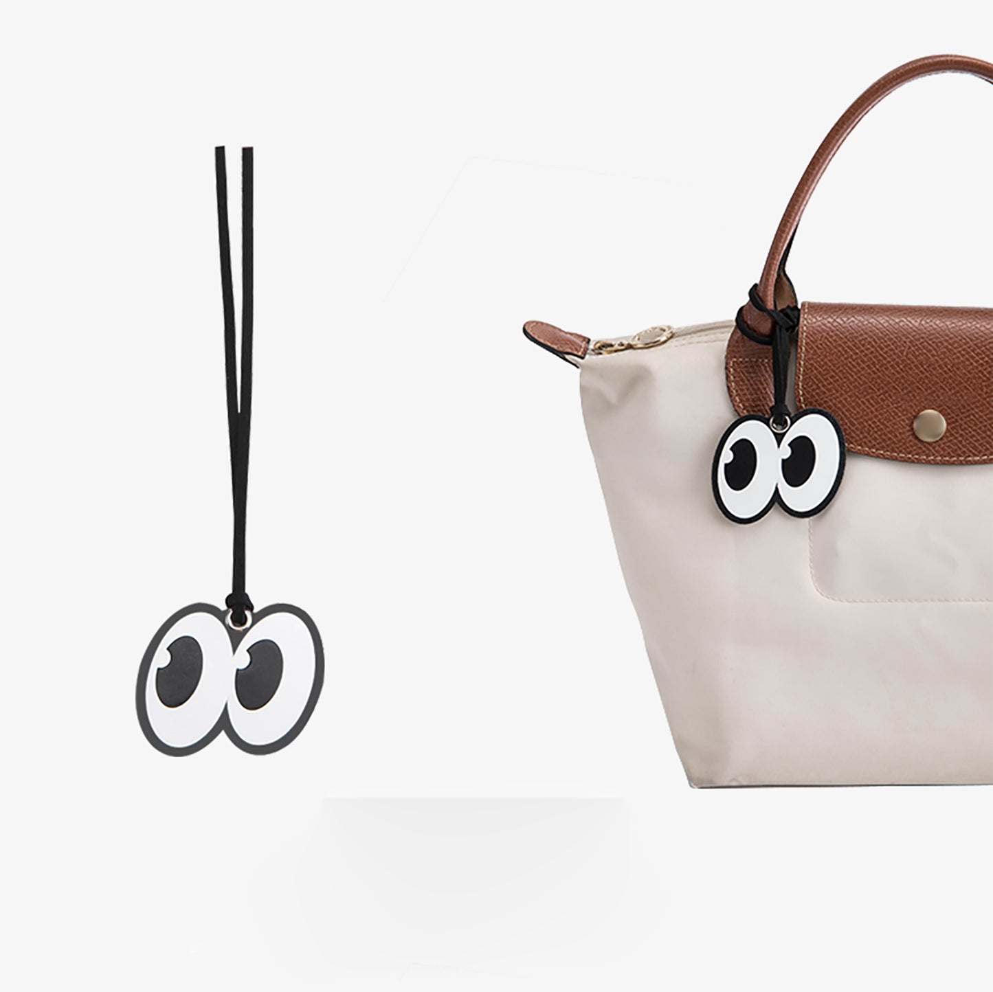 Big eyes genuine leather Pliage Energy Bag charm, small niche high-end feeling accessory, backpack decoration accessory