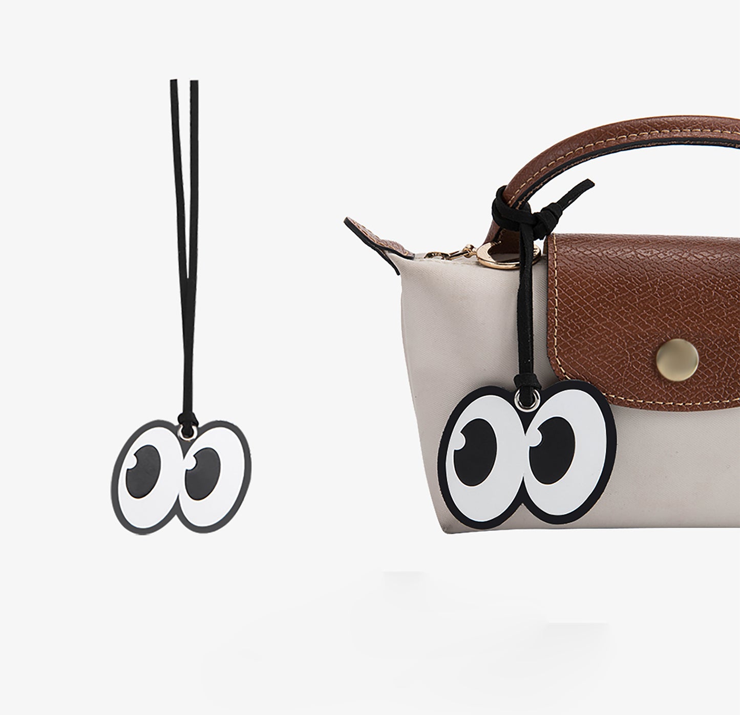 Big eyes genuine leather Pliage Energy Bag charm, small niche high-end feeling accessory, backpack decoration accessory