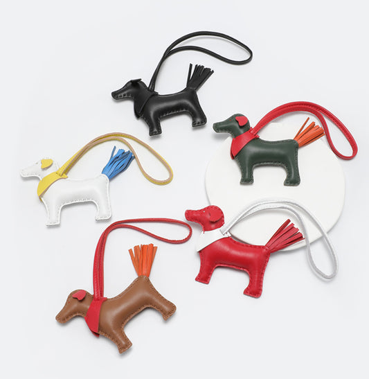 Handmade Leather Puppy Dog Keychain ; Bag Charm – Cute and Compact Leather Dog Pendant