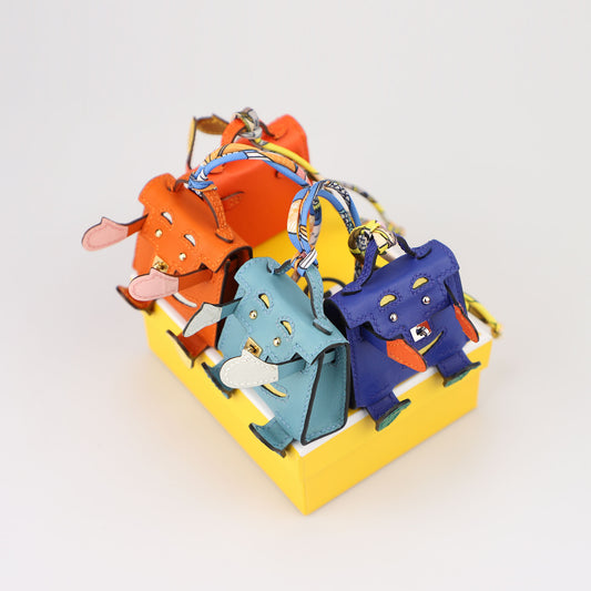 Kelly Dole charm gold, gold and silver buckle, Kelly doll,2023 New Model Kelly Doll Leather Patchwork Bag Keychain