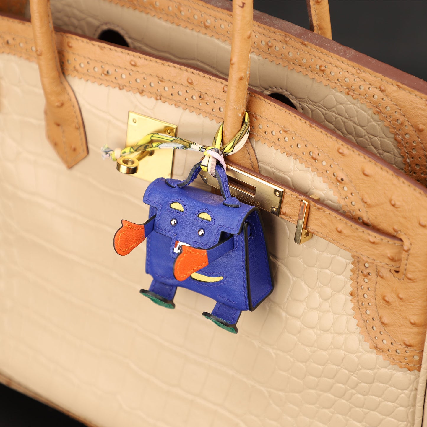 Kelly Dole charm gold, gold and silver buckle, Kelly doll,2023 New Model Kelly Doll Leather Patchwork Bag Keychain