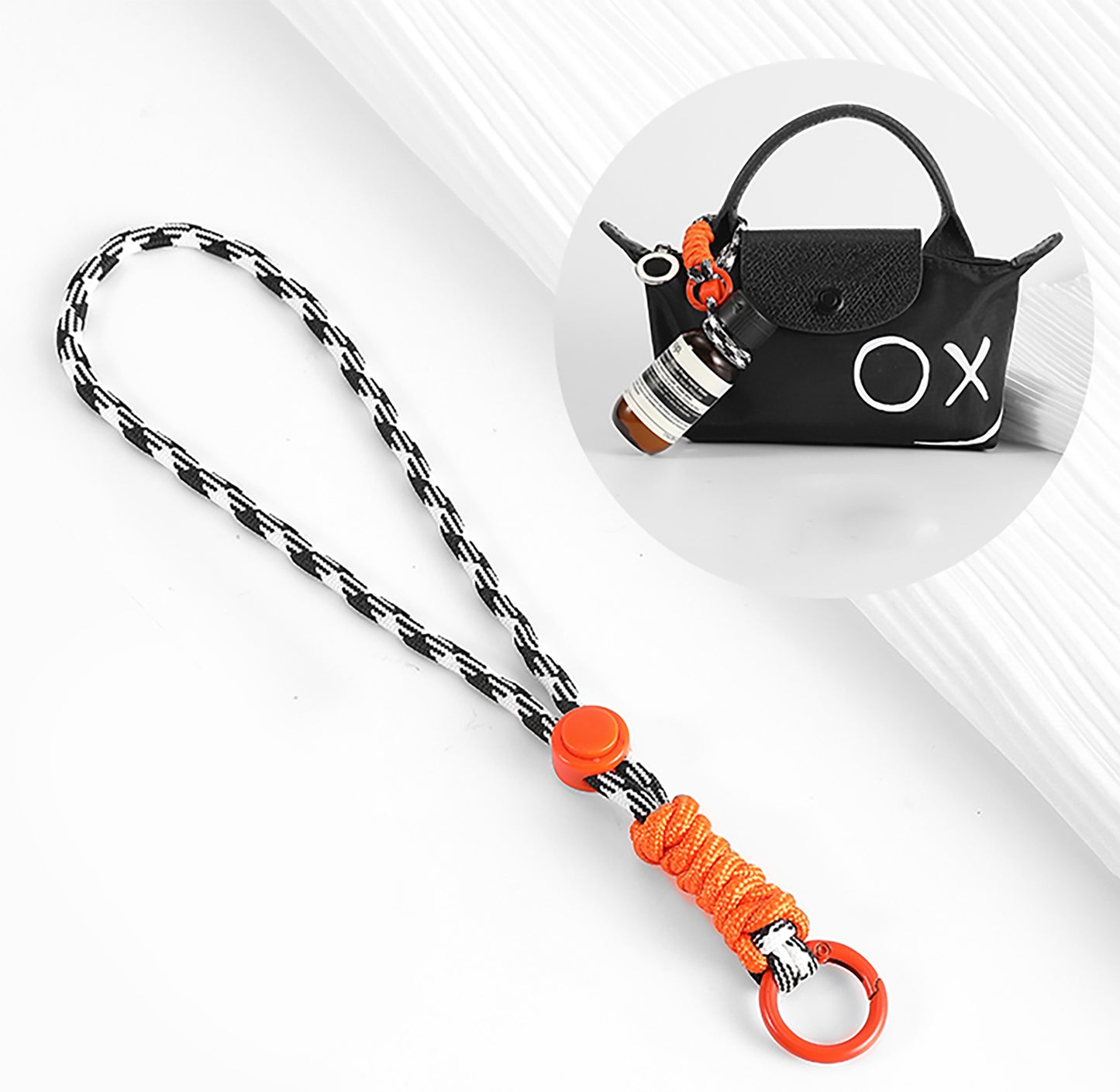 Paracord Lanyard Keychain, Cell Phone Keychain Rope Wrist Lanyards Braided Strap,Longchamp mini bag strap, hand-woven colorful rope pendant, hand strap keychain accessory.