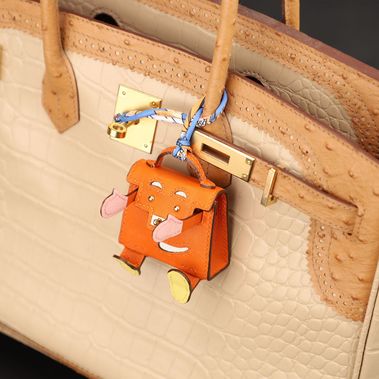 Kelly Dole charm gold, gold and silver buckle, Kelly doll,2023 New Model Kelly Doll Leather Patchwork Bag Keychain