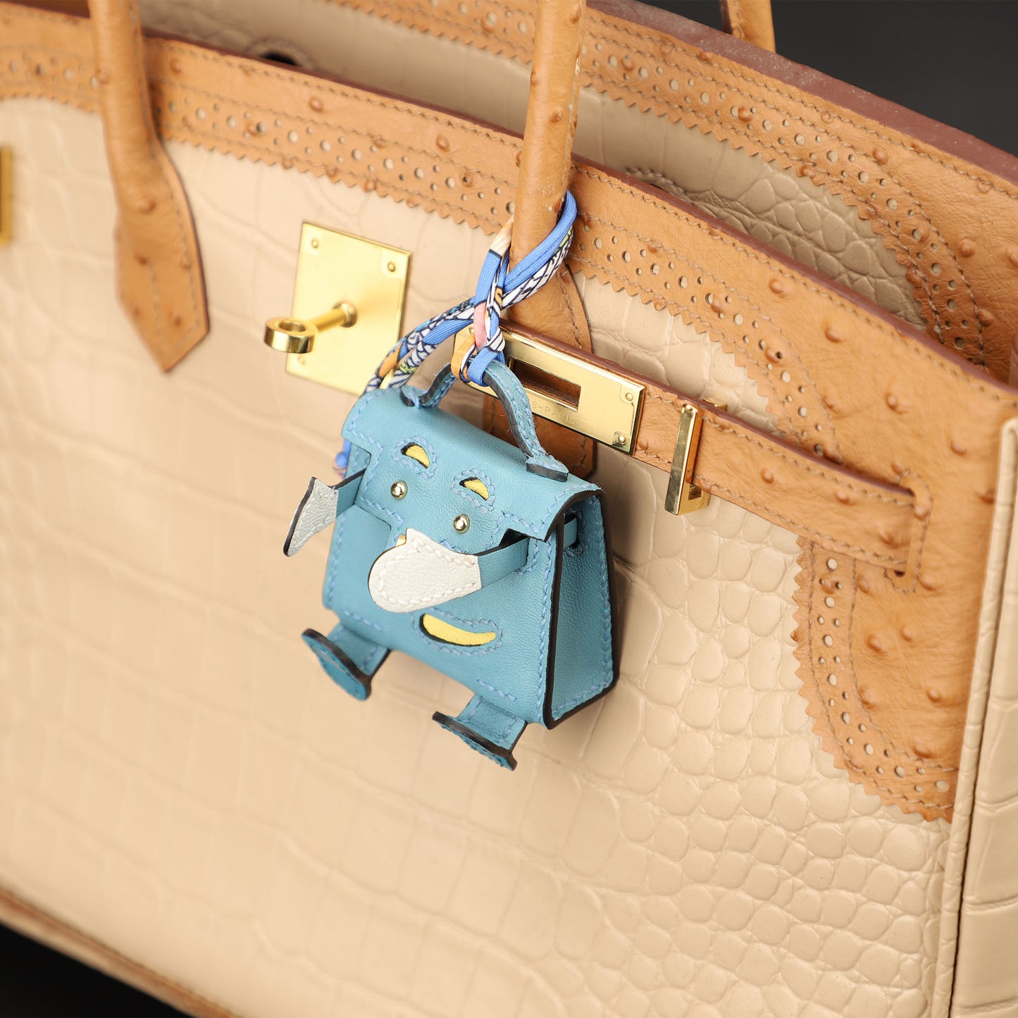 Kelly Dole charm gold, gold and silver buckle, Kelly doll,2023 New Model Kelly Doll Leather Patchwork Bag Keychain