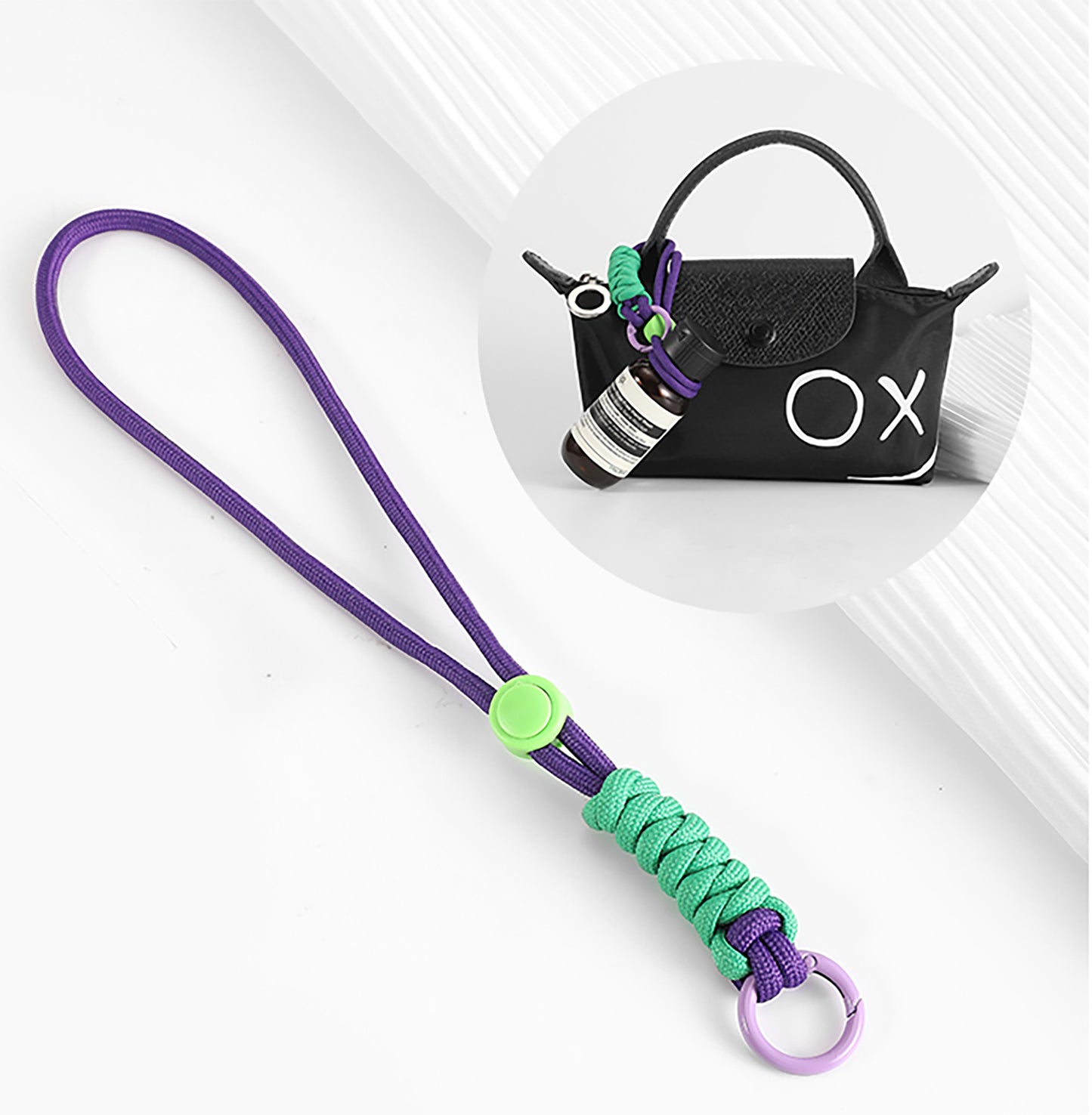 Paracord Lanyard Keychain, Cell Phone Keychain Rope Wrist Lanyards Braided Strap,Longchamp mini bag strap, hand-woven colorful rope pendant, hand strap keychain accessory.