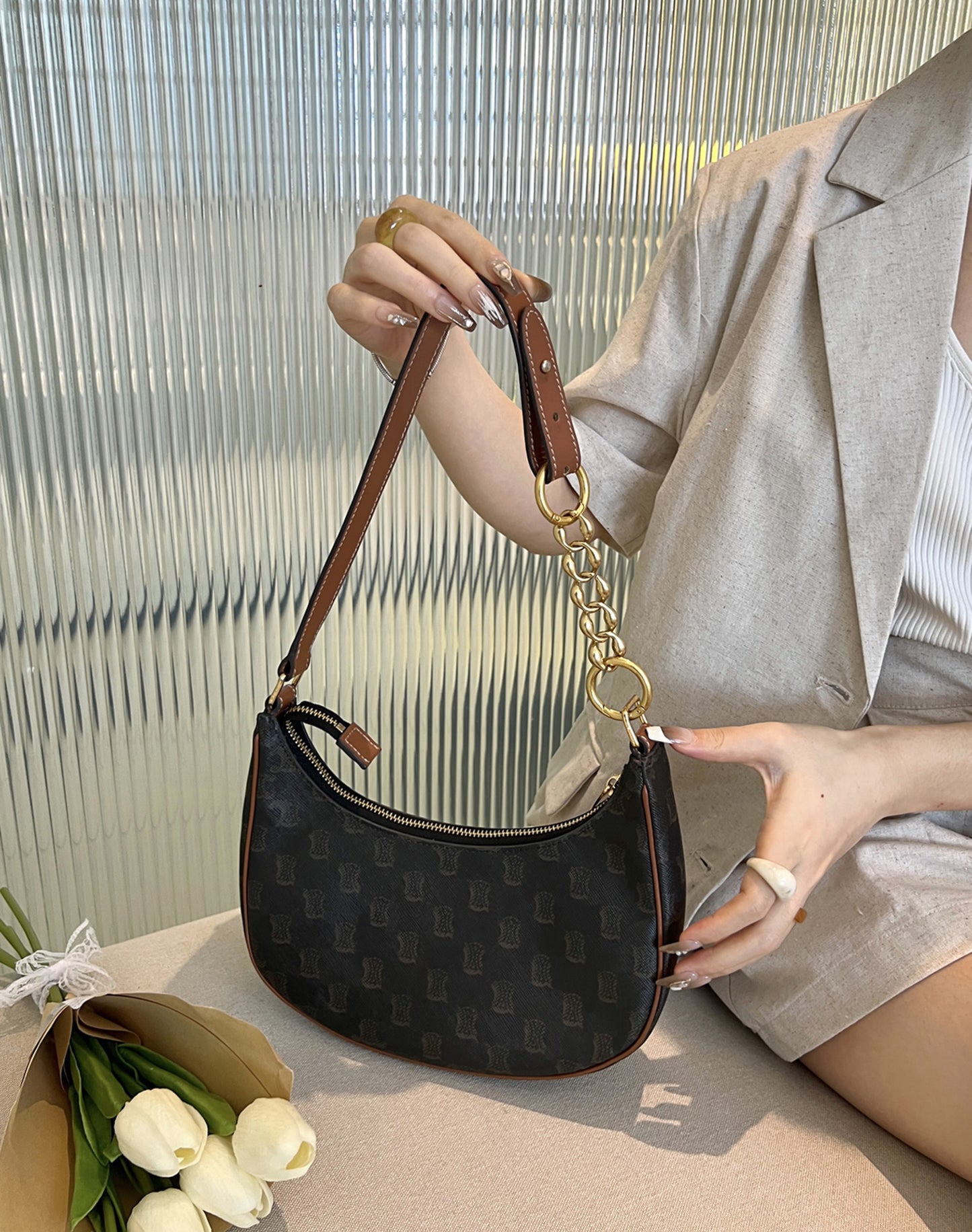 Underarm bag extended chain modification extension strap accessory, 14 cm long metal material bag extension chain