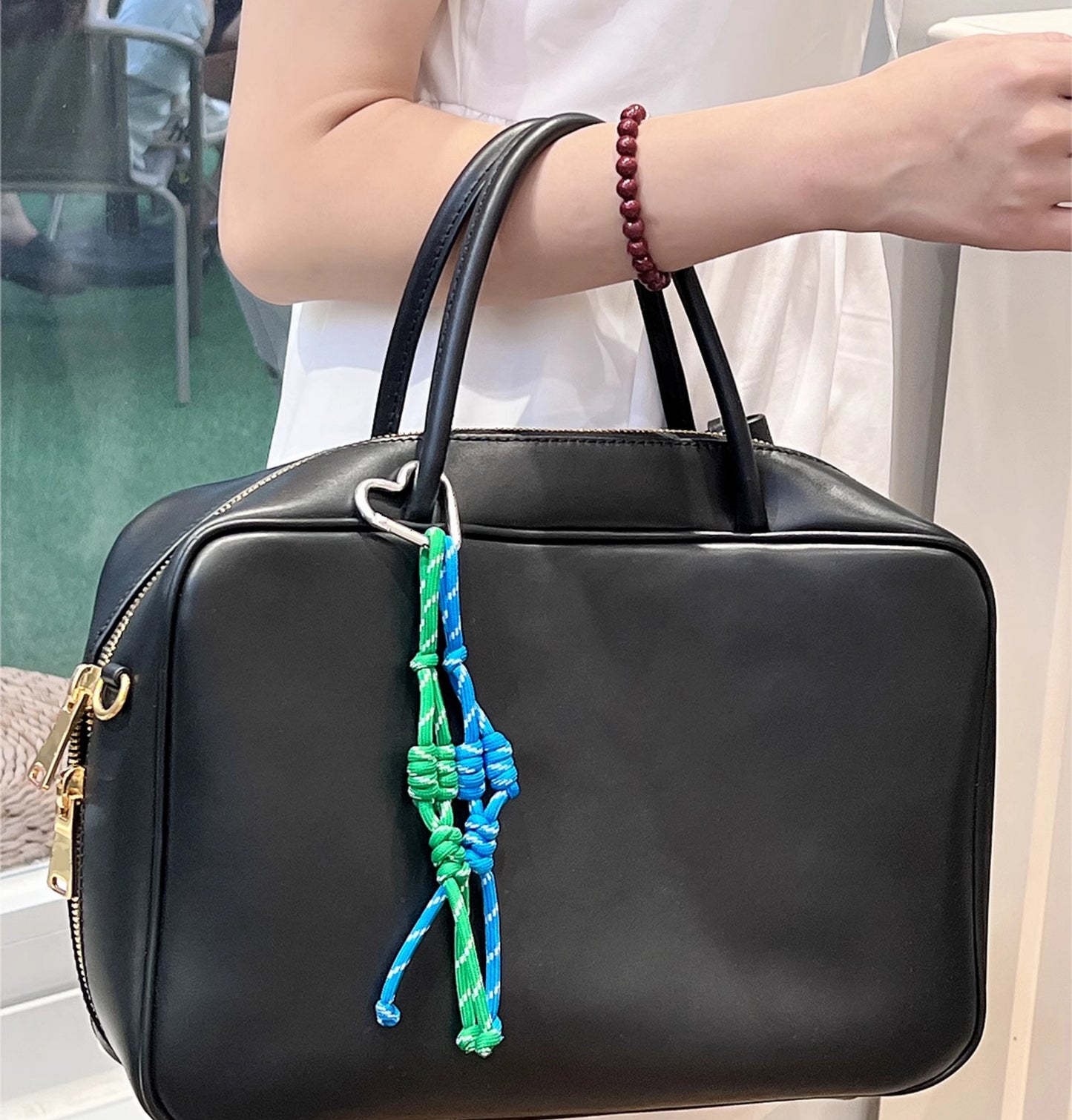 Leather Beau bag strap, woven hand strap accessory, colorful woven keychain,Minimalist bag charm